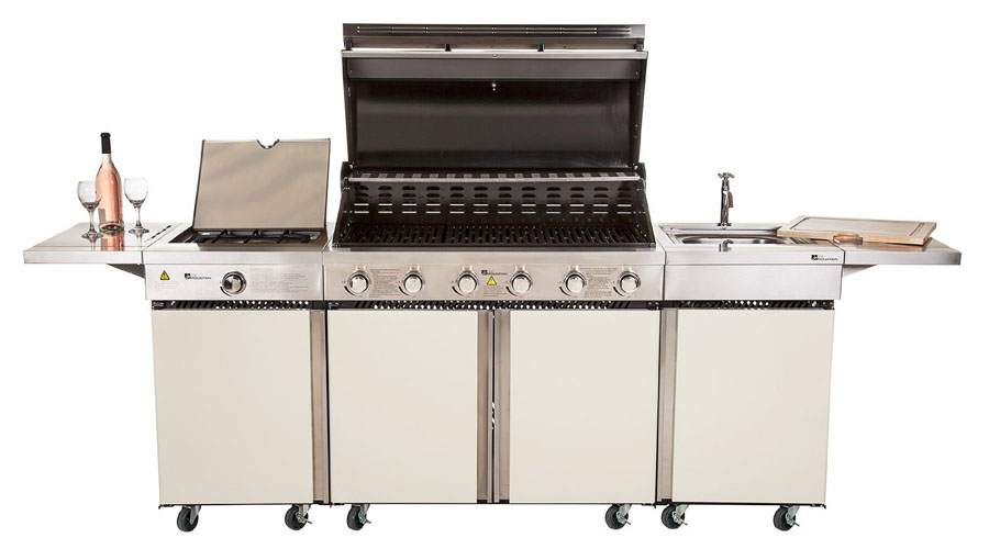 Fire Mountain 6 Burner Gas BBQ with Sink And Full Size Side Burner