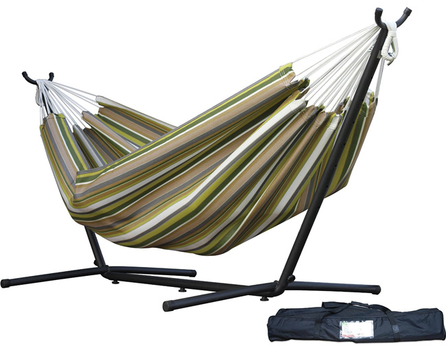 Vivere Double Hammock with Space-Saving Steel Stand