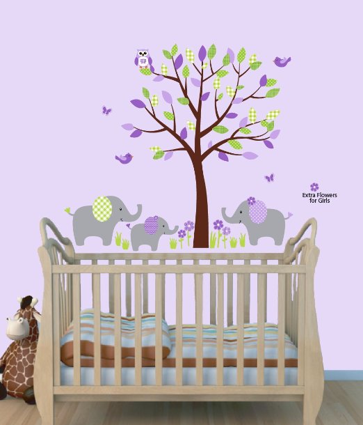 Fabric Tree Wall Decals Purple Animal Decal, Elephant