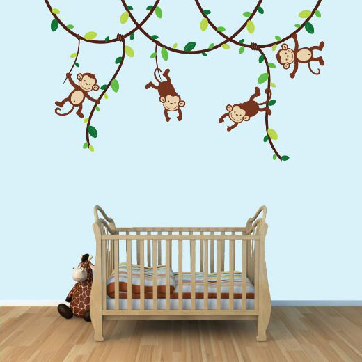 Green and Brown Monkey Wall Decal Vine