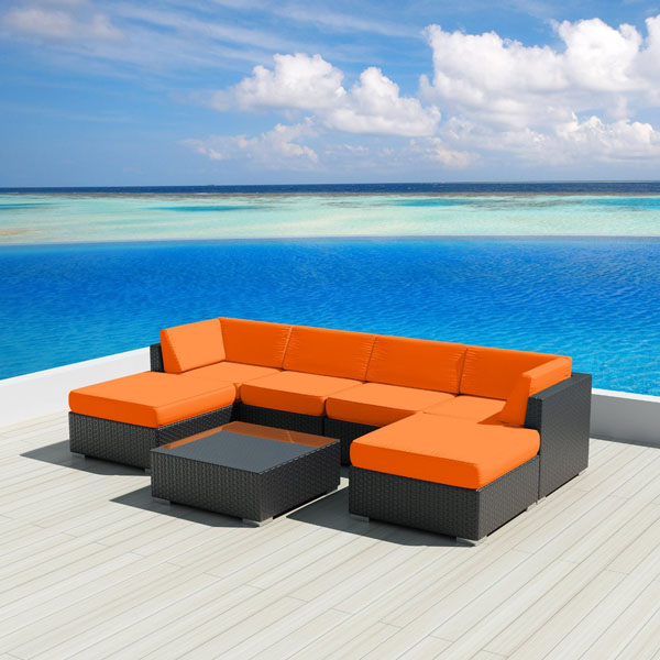 Luxxella Patio Mallina Outdoor Wicker Furniture 7 piece Sofa Set Orange
