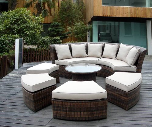 Ohana Outdoor Patio Wicker Furniture 7pc Round Couch Set