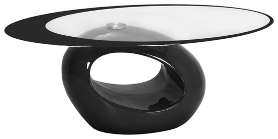 Fab Glass and Mirror Stylish Oval Shape Coffee Table BLACK