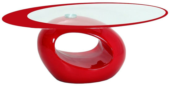 Fab Glass and Mirror Stylish Oval Shape Coffee Table RED