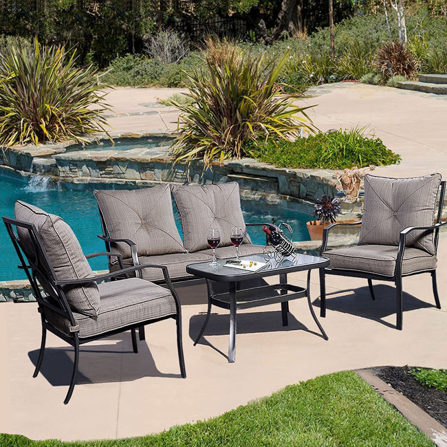 Giantex 4pc Patio Furniture Set Tea Table Chairs Stage