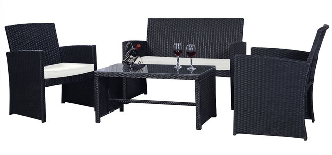 Goplus 4-piece Rattan Patio Furniture Set Black Wicker