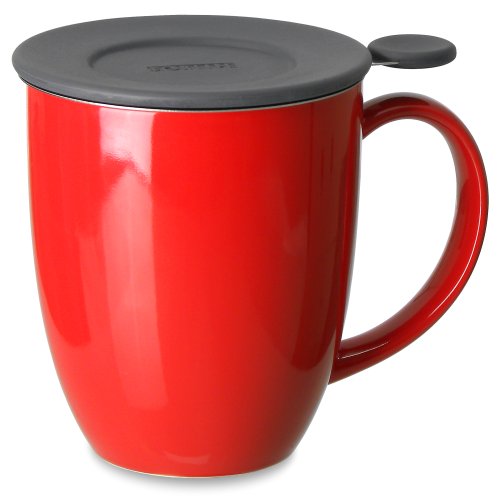 FORLIFE Uni Brew-in-Mug with Tea Infuser and Silicone Lid in Red