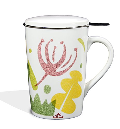 Tea Branch Spring Ceramic Tea Infuser Mug With Filter and Lid