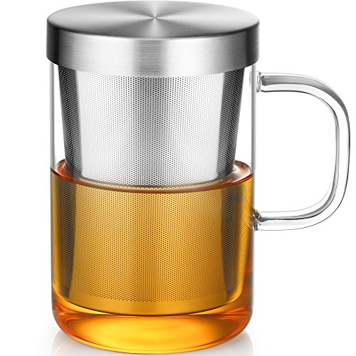 Ecooe Glass Tea Cup with Stainless Steel Infuser and Lid