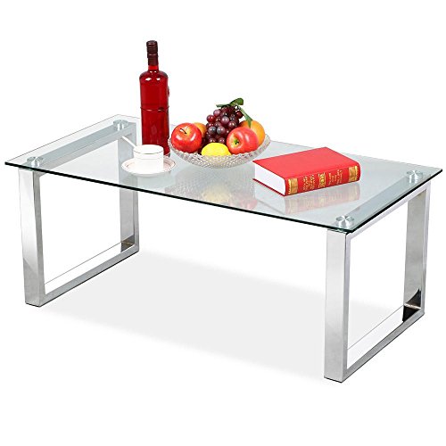 Yaheetech Living Room Modern Glass Top Coffee Tables