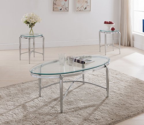 Kings Brand Furniture 3 Piece Glass Top Coffee Table 2 End Tables Occasional Set Chrome