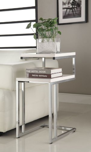 eHomeProducts White Finish Chrome Chair Side End Snack Table