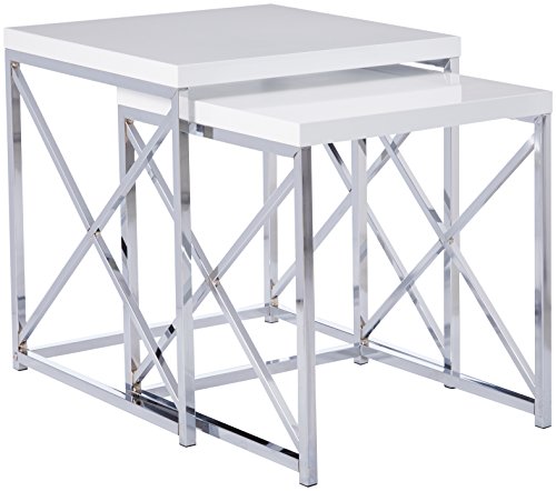 Monarch Specialties 3025 Nesting Table Chrome Metal with Glossy White 