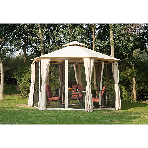 Hexagonal Gazebo with Side Panels and Netting