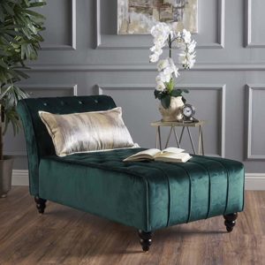 Rafaela Button-Tufted New Velvet Chaise Lounge Teal