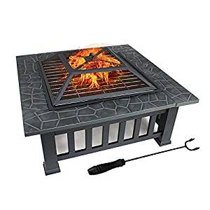 FOBUY Fire Pit with BBQ Grill Shelf Outdoor Metal Brazier Square Table