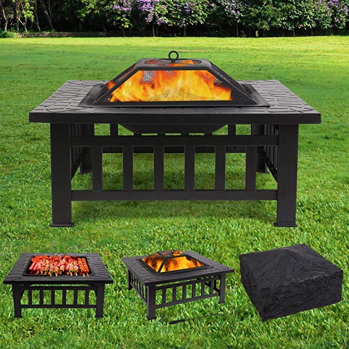 femor Large 3 in 1 Fire Pit with BBQ Grill Shelf