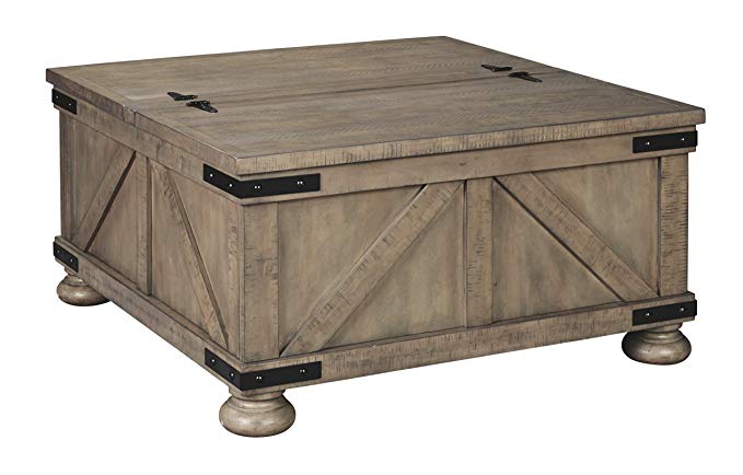 Aldwin Farmhouse Grey Storage Coffee Table with Pine Wood