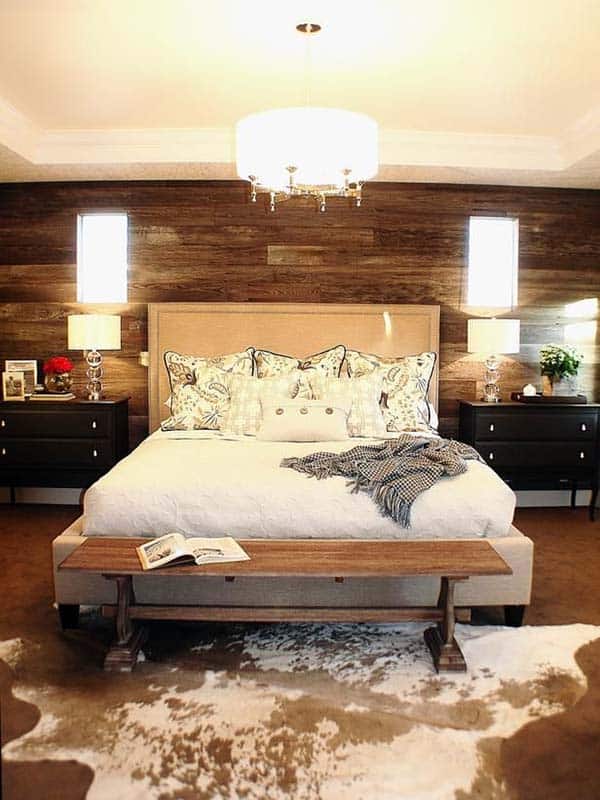 Bedroom Wooden Accent with Bright Lights