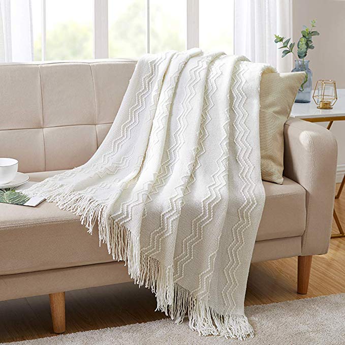 All White Throw Blanket Textured Solid Soft for Sofa White