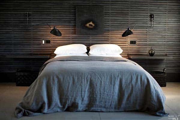 Dark Mysteriosus Wood Strip Clad-Bedroom-Walls in Grey