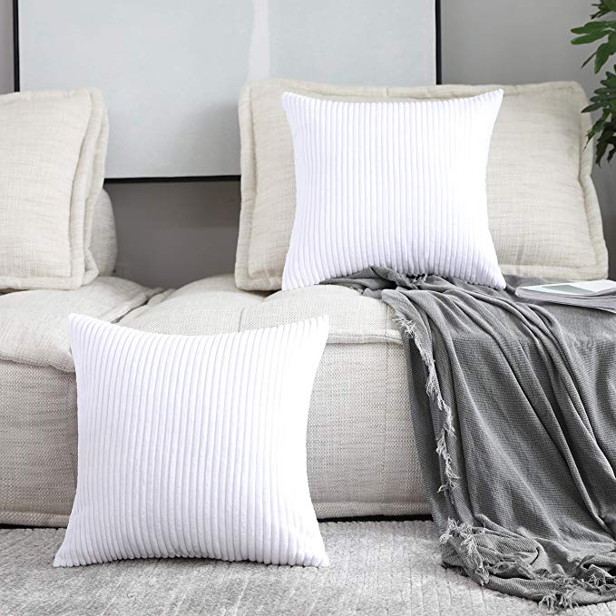 White Decorative Pillow Covers Striped Velvet