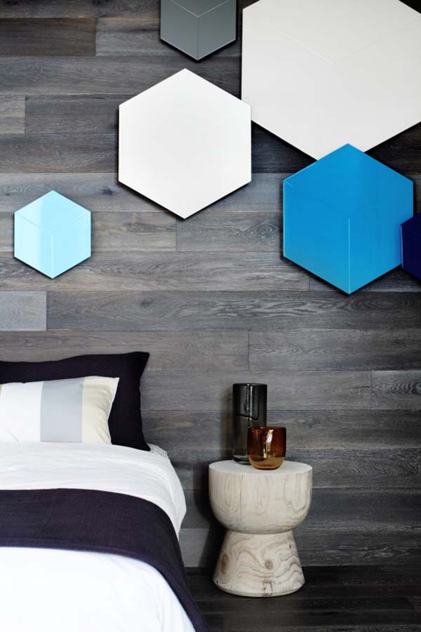 Hexagon Design on Wooden Wall in Bedroom