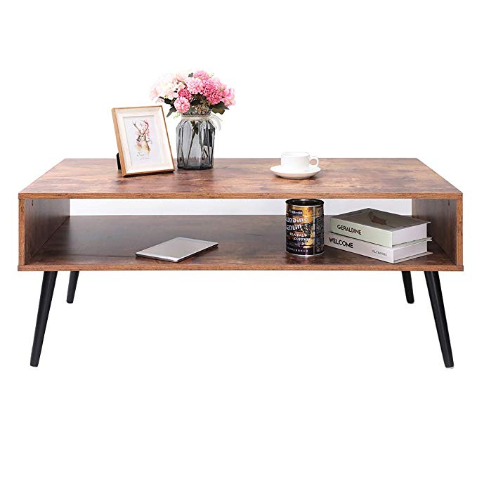 IWELL Mid-Century Coffee Table with Storage Shelf