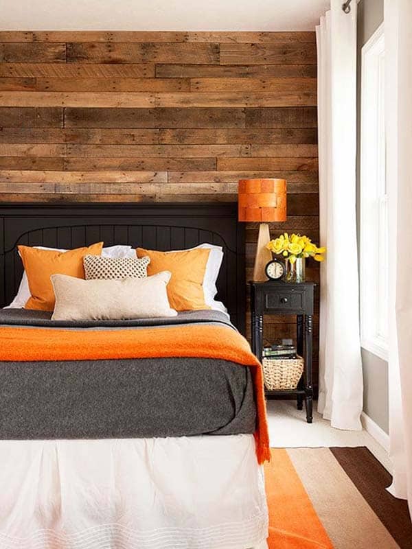 Light Bedroom with Bright Orange Grey Furnishing Lamp Wall