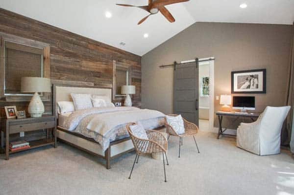 Loft Room Wooden Feature Wall Mirrors Above Side Table