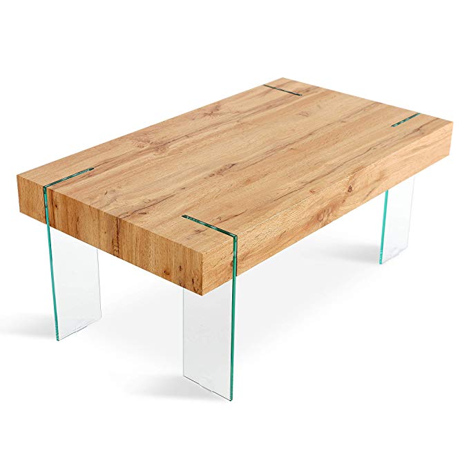 Mcombo Wooden Coffee Table with Tempered Glass Legs