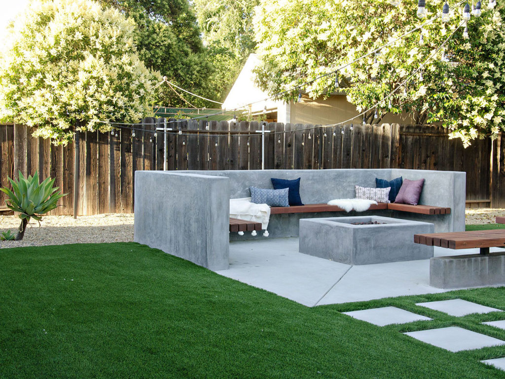 Modern Cement Wood Fireplace Seating Bench