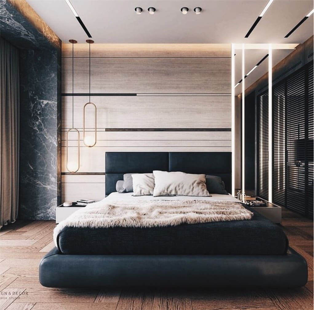 Modern Designer Big Wooden Panel Bedroom Wall