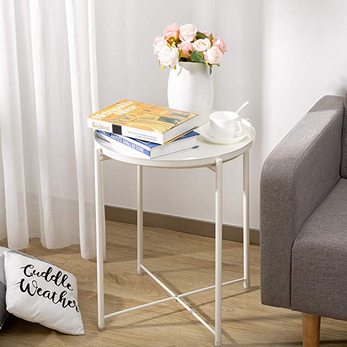 White Round Metal Tray Side Table