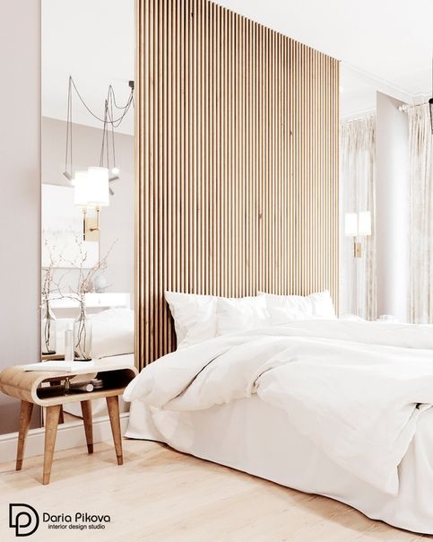 Wood Strip Feature Wall Bright Bedroom