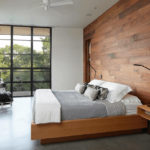 Wooden Bedroom Feature Wall with Floating Side Tables