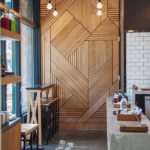 Wood Pattern Panel Feature Wall in Cafe