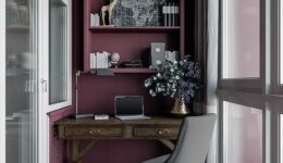 Medium Closed Balcony Vintage Style Desk Tiles Purple Wall
