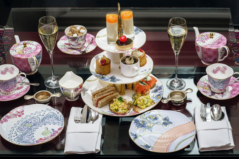Luxurious table set for champagne afternoon tea
