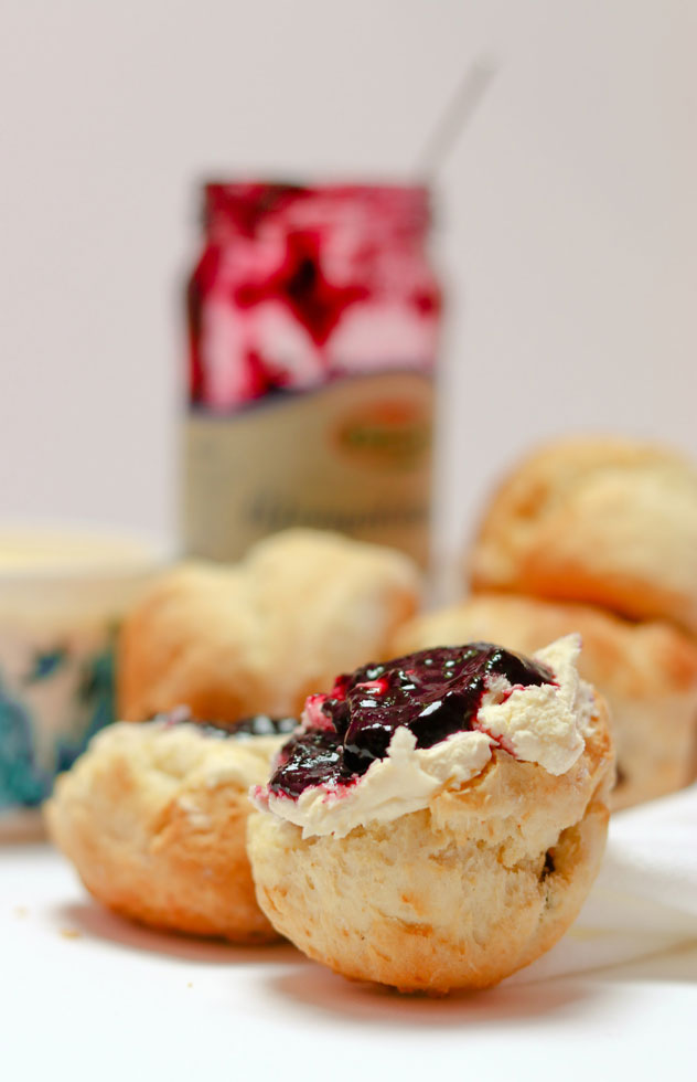 Jam and clotted cream on scones