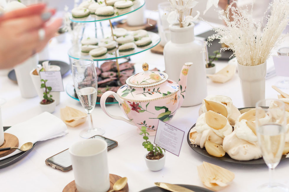 Beautiful table setting for afternoon tea party