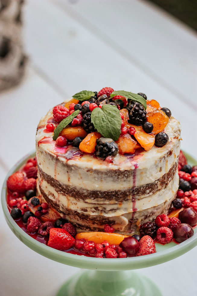 Layered Cake topped with Fresh Berries